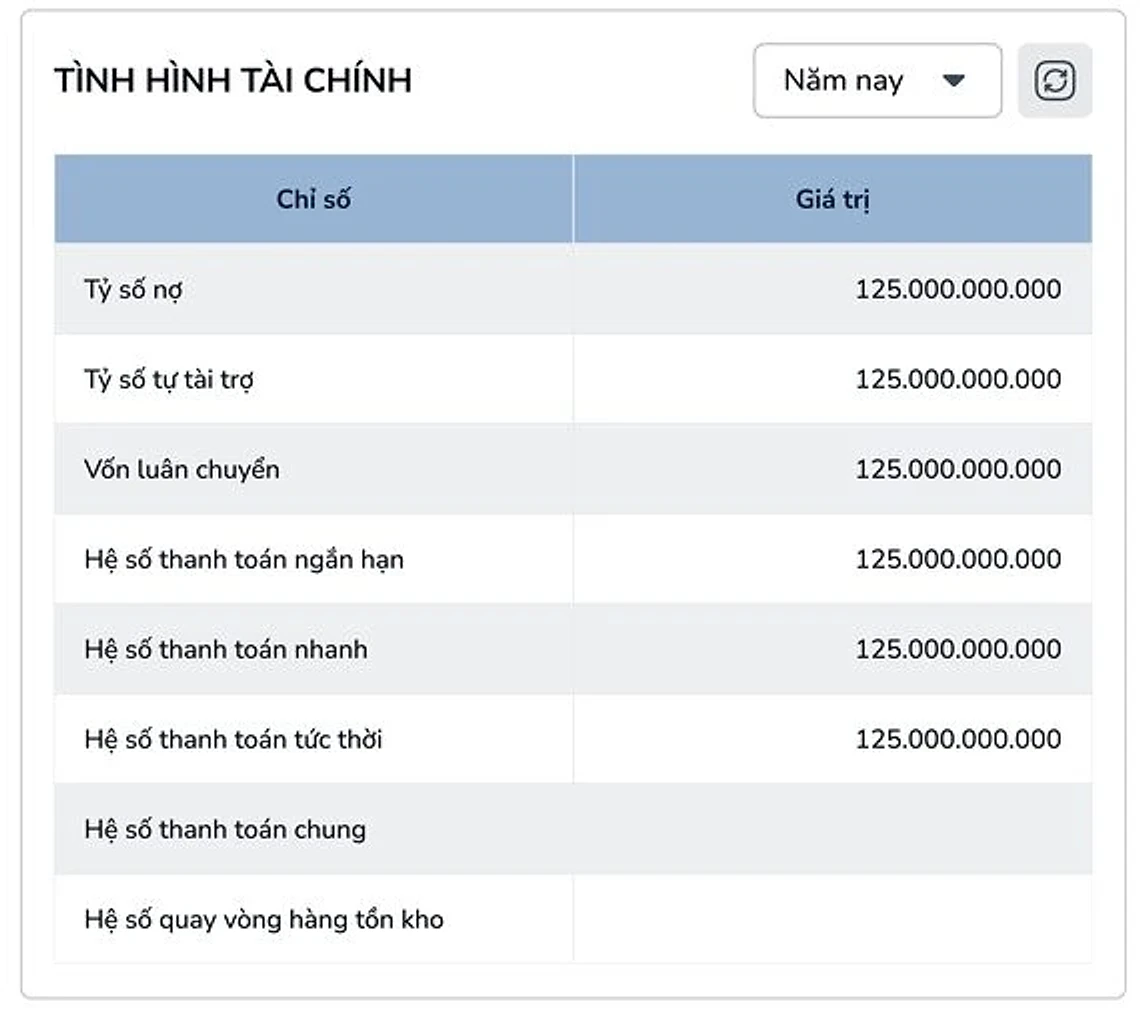 Bảng tình hình tài chính trong EasyBooks: tỷ số nợ, tỷ số tự tài trợ, vốn luân chuyển và các hệ số thanh toán