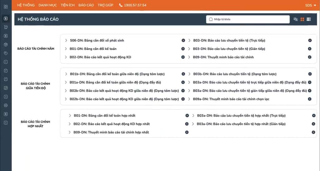 Màn hình lập báo cáo tài chính trong EasyBooks