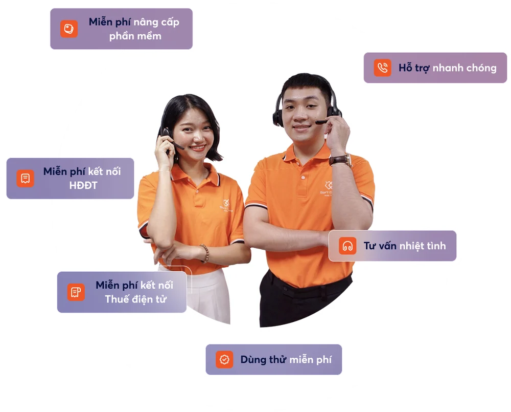 Đội ngũ hỗ trợ EasyBooks. Sáu cam kết dịch vụ: miễn phí nâng cấp phần mềm; hỗ trợ nhanh chóng; miễn phí kết nối hoá đơn điện tử; miễn phí kết nối Thuế điện tử; tư vấn nhiệt tình; dùng thử miễn phí.